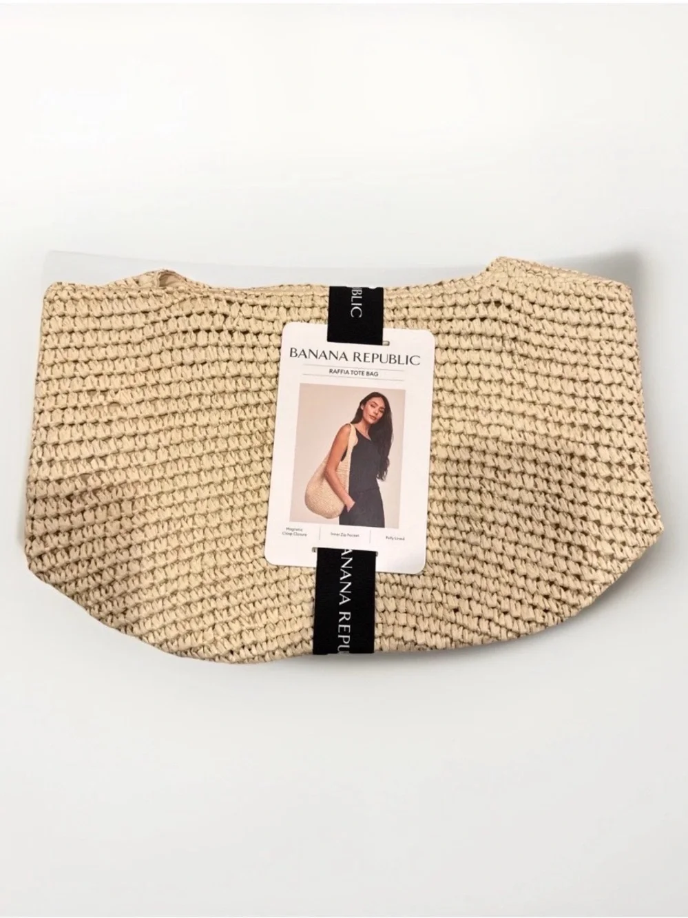 BANANA REPUBLIC RAFFIA TOTE BAG Boho Crochet Shoulder Bag — Cream Straw Tote